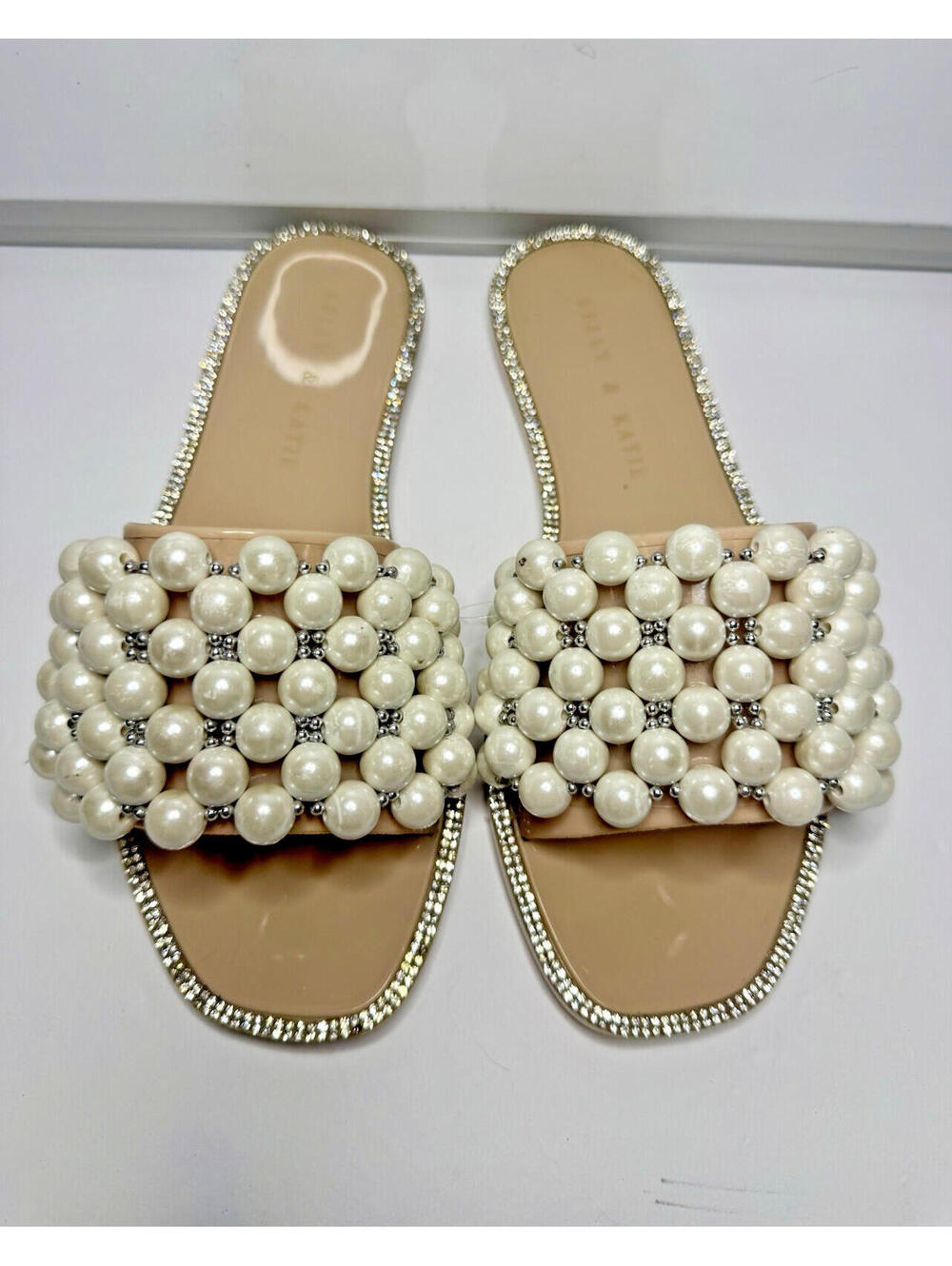 Kelly & Katie Size 6M Pearl Beaded Slide Women's Sandals Rhinestone Trim